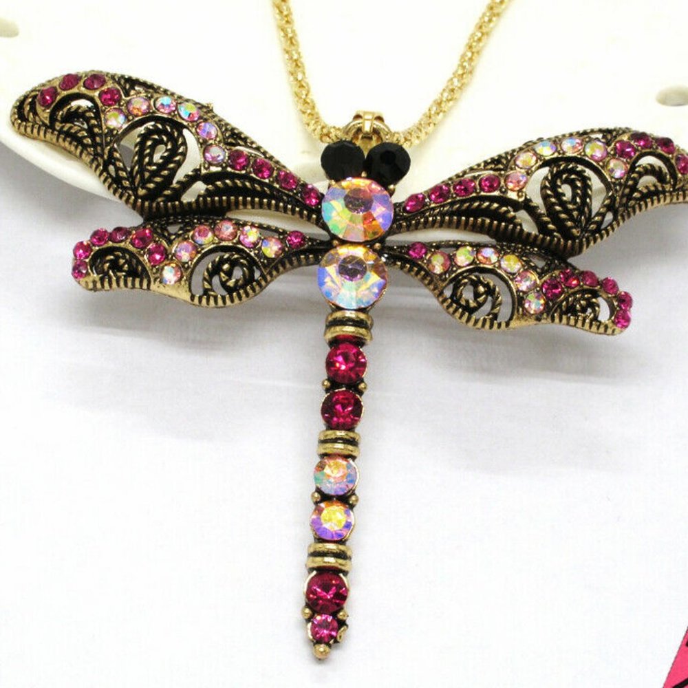BLING! Gorgeous Red Crystal Dragonfly Pendant Neck